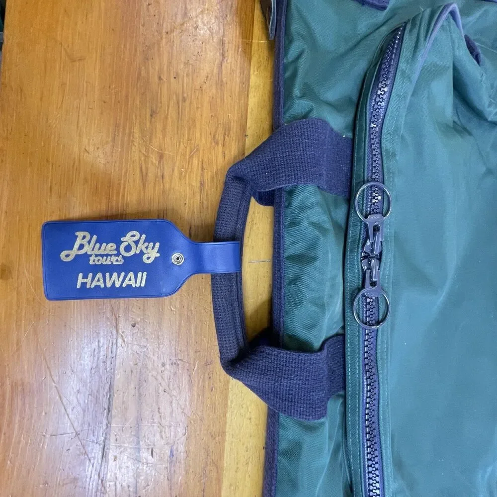 Lands End Lighthouse Vintage Greeen‎ & Blue Nylon Garment Bag Travel USA-Made